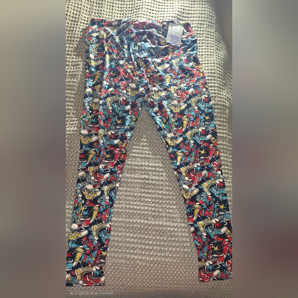 LuLaRoe Red and Blue Sneaker Print Leggings